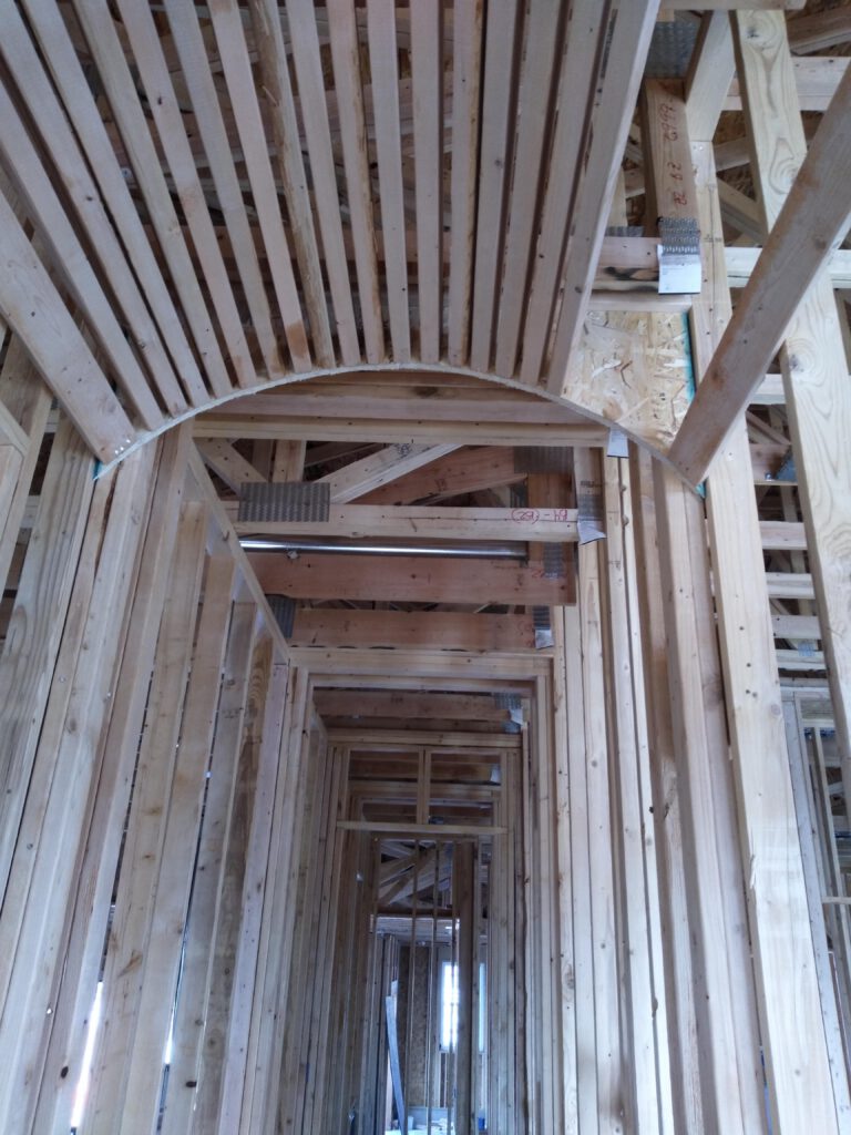 Barrel-vault hallway framing, framed by LX