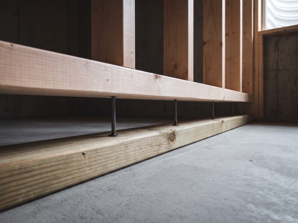 Floating basement wall with a gap at the top plate